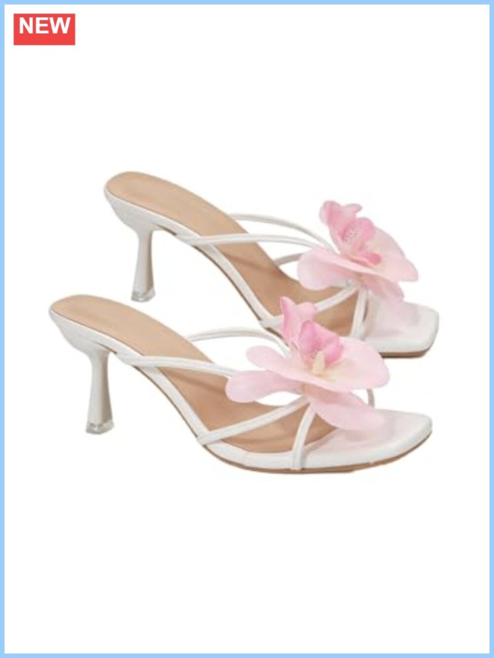Faux Leather Kitten Heel Floral Sandals for Women Slip On Open Toe